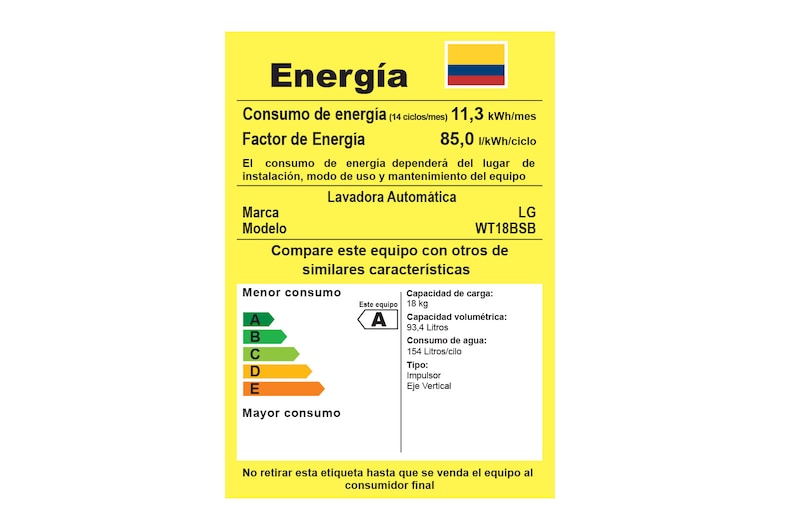 LG Lavadora LG Motor Smart Inverter, Smart Motion+Turbo Drum®, Pre-lavado+Normal, Carga Superior, 40lbs/18kg, color Negro, WT18BSB