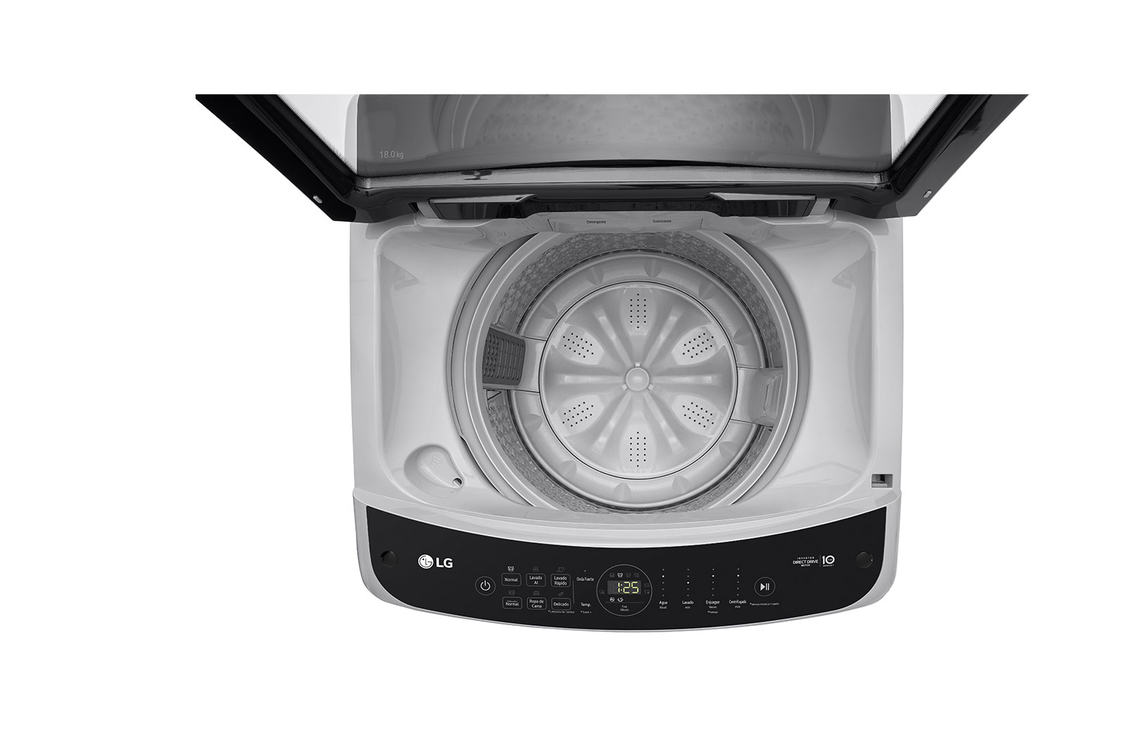 Lavadora LG WT18DV6, vista exterior lejana del tanque.