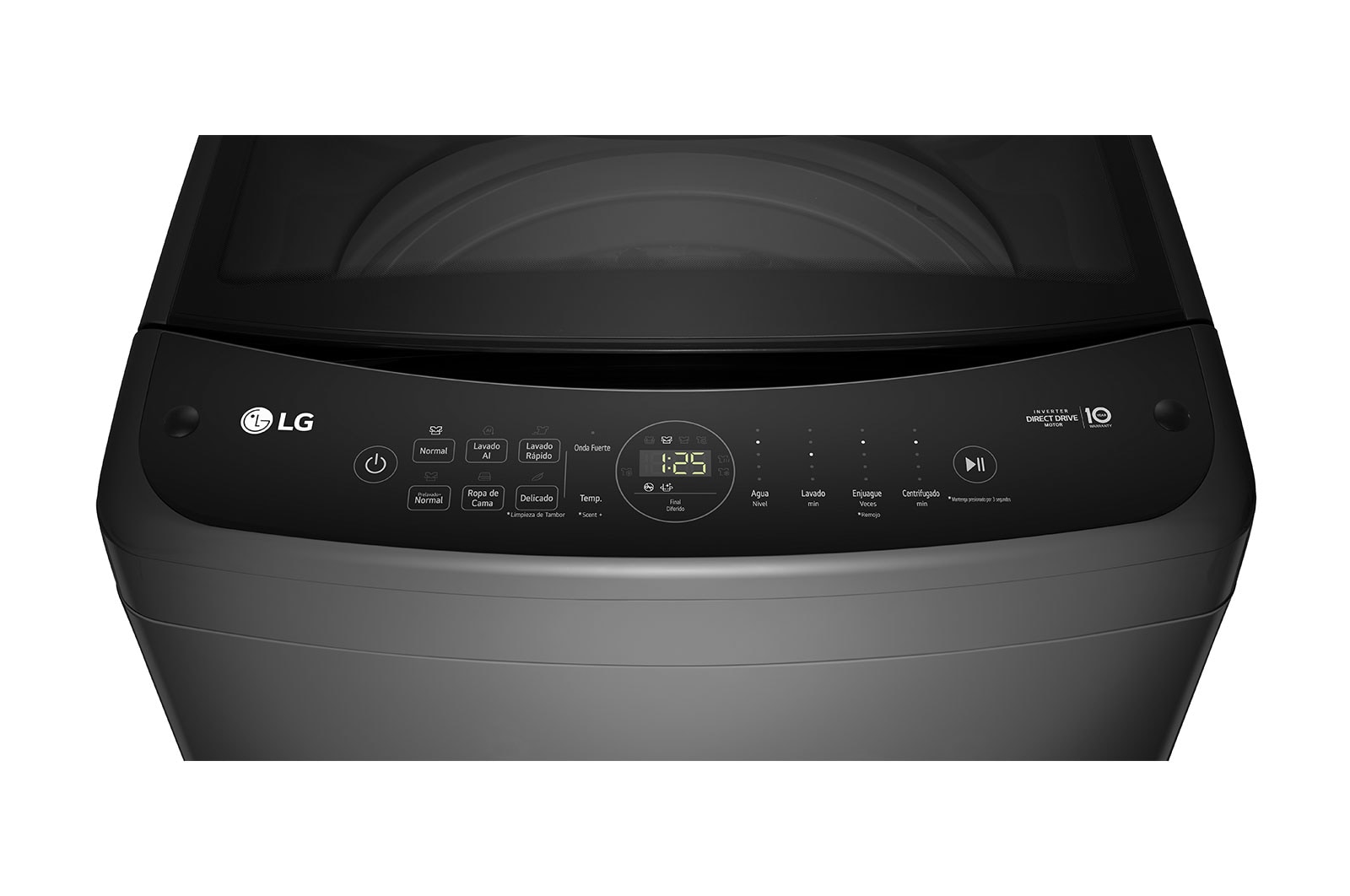 Lavadora LG WT18MV6, vista frontal del panel de control.
