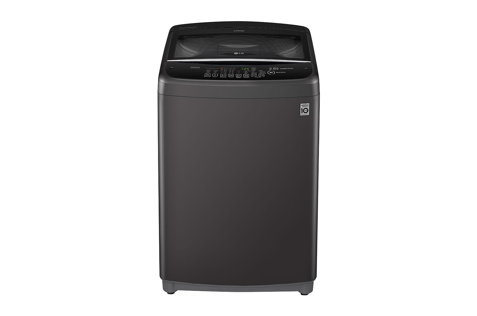 Vista frontal de Lavadora LG Motor Smart Inverter, Smart Motion&#43;Turbo Drum®, Pre-lavado&#43;Normal, Carga Superior, 42lbs/19kg, color Negro WT19BSB