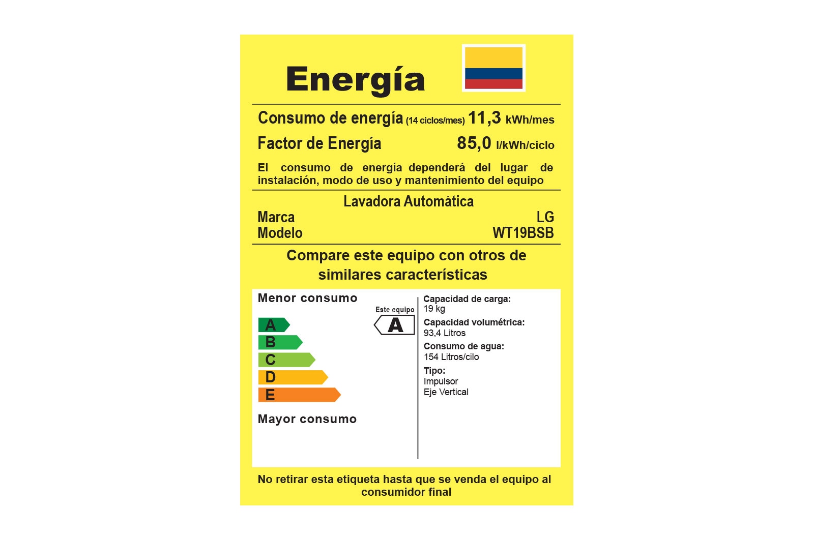 LG Lavadora LG Motor Smart Inverter, Smart Motion+Turbo Drum®, Pre-lavado+Normal, Carga Superior, 42lbs/19kg, color Negro, WT19BSB