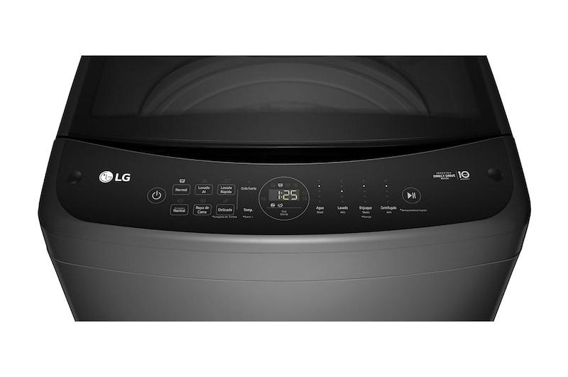 Lavadora de carga superior WT19MV6 vista frontal con enfoque en el panel de control.