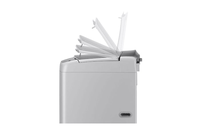 Lavadora LG wt21dv6, vista lateral con puerta abierta.