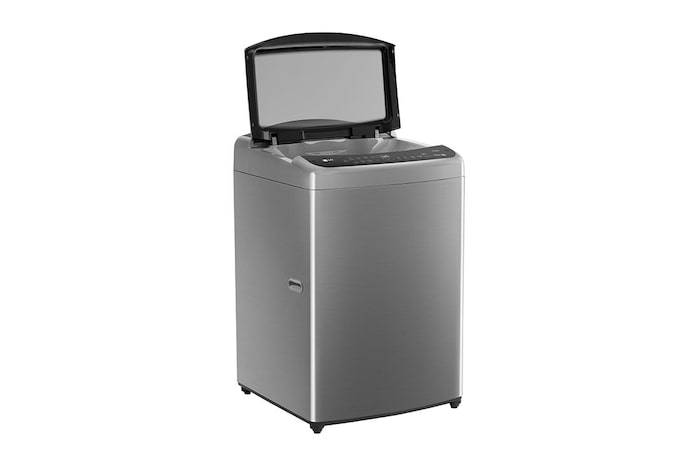 Lavadora LG WT21VV6 vista frontal izquierda puerta abierta.