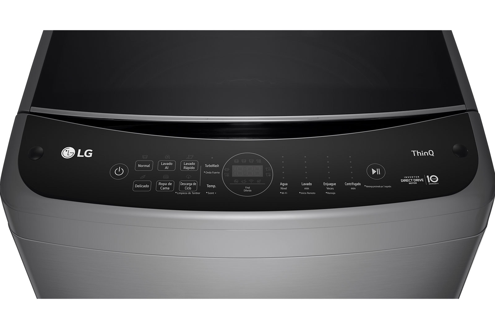 Lavadora LG WT21VV6 vista frontal del panel de control.