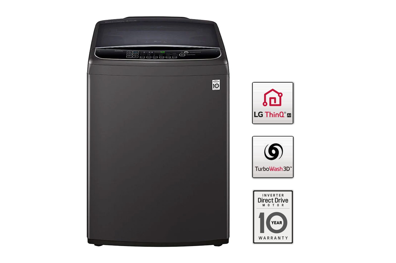 Vista frontal de Lavadora Carga Superior HEDD 22kg Carga Superior, Color Negro, Tecnología TurboWash 3D WT22BS6HP