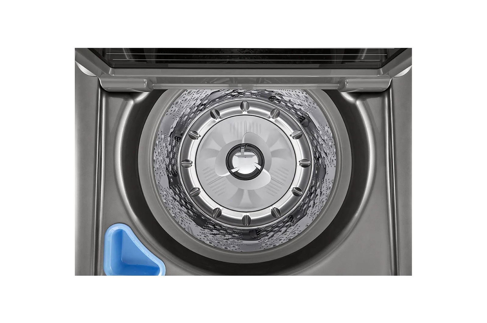 Lavadora LG WT23VT6HA vista frontal con acercamiento al tanque.