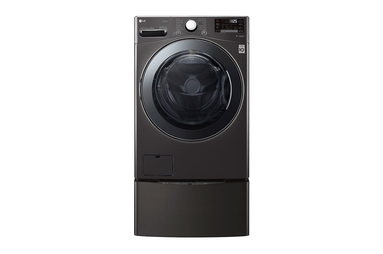 Vista frontal de TWINWash™ Lavadora Capacidad Total 25,5kg/56lbs WM22BV2S6B_WD100CB TWO22BV2S