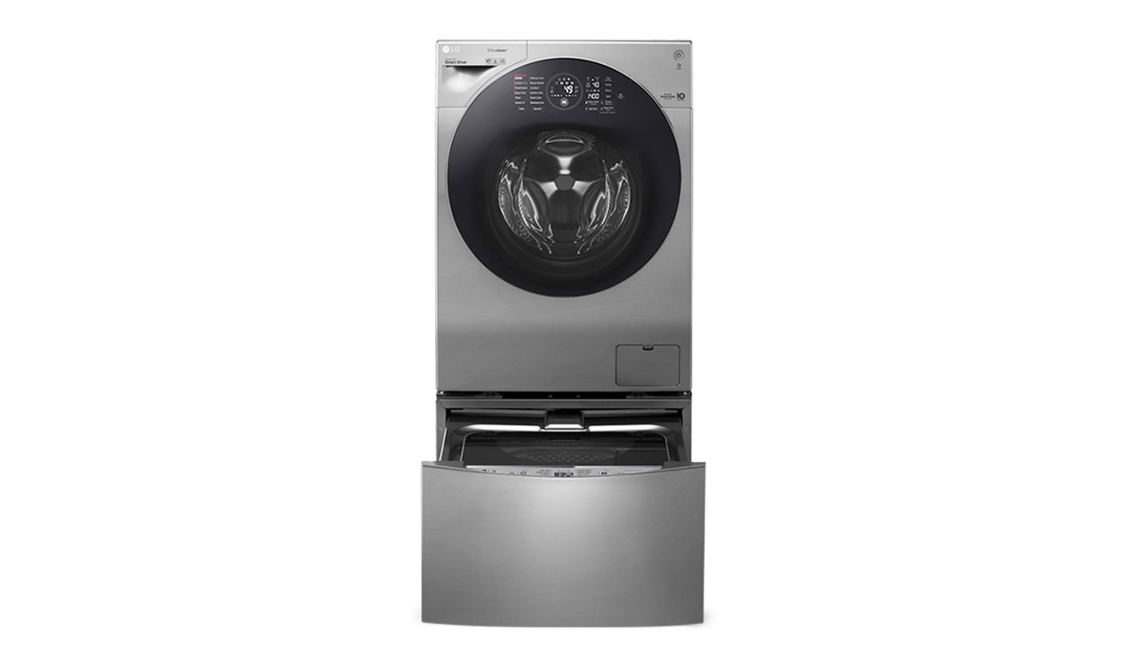 Vista frontal de LG TWINWash TWW12VCS2 Capacidad Total 14 kg Set Lavadora/Secadora Carga Frontal y TWINWash®Mini TWW12VCS2