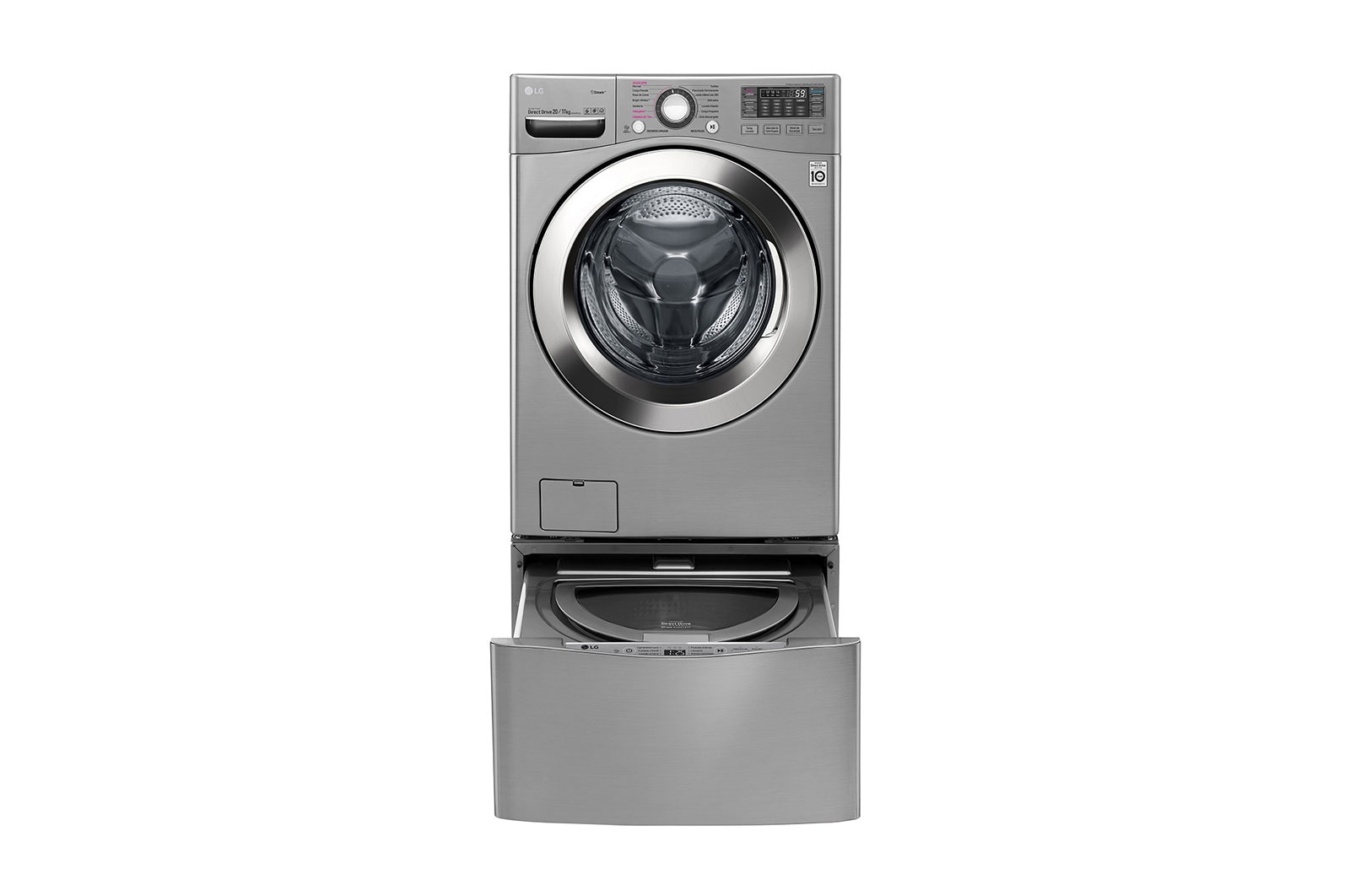 Vista frontal de LG TWINWash® TWW20VVS2.PKG Set Lavadora/Secadora Carga Frontal y TWINWash® Mini Capacidad Total 23,5 Kgs WD20VVS6_WD100CV TWW20VVS2