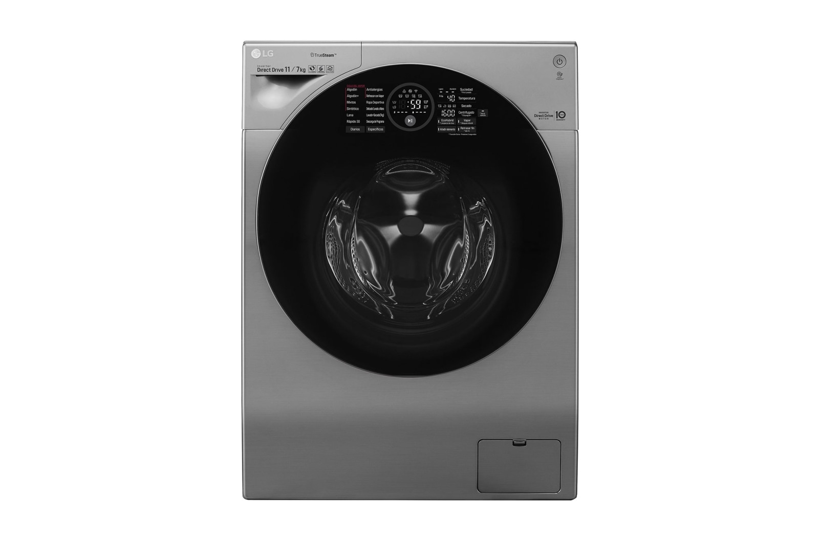 Vista frontal de Lavadora/Secadora Carga Frontal, 26/12kg, 6MotionDD, Tecnología antibacterial, color Tipo Acero Inox WD12VCS6