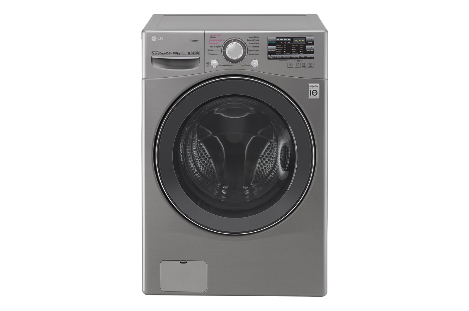 Vista frontal de  Lavadora – Secadora Carga Frontal con Motor Inverter Direct Drive y Capacidad Total de 15 kilos de lavado y 8 kilos de secado WD1577RD