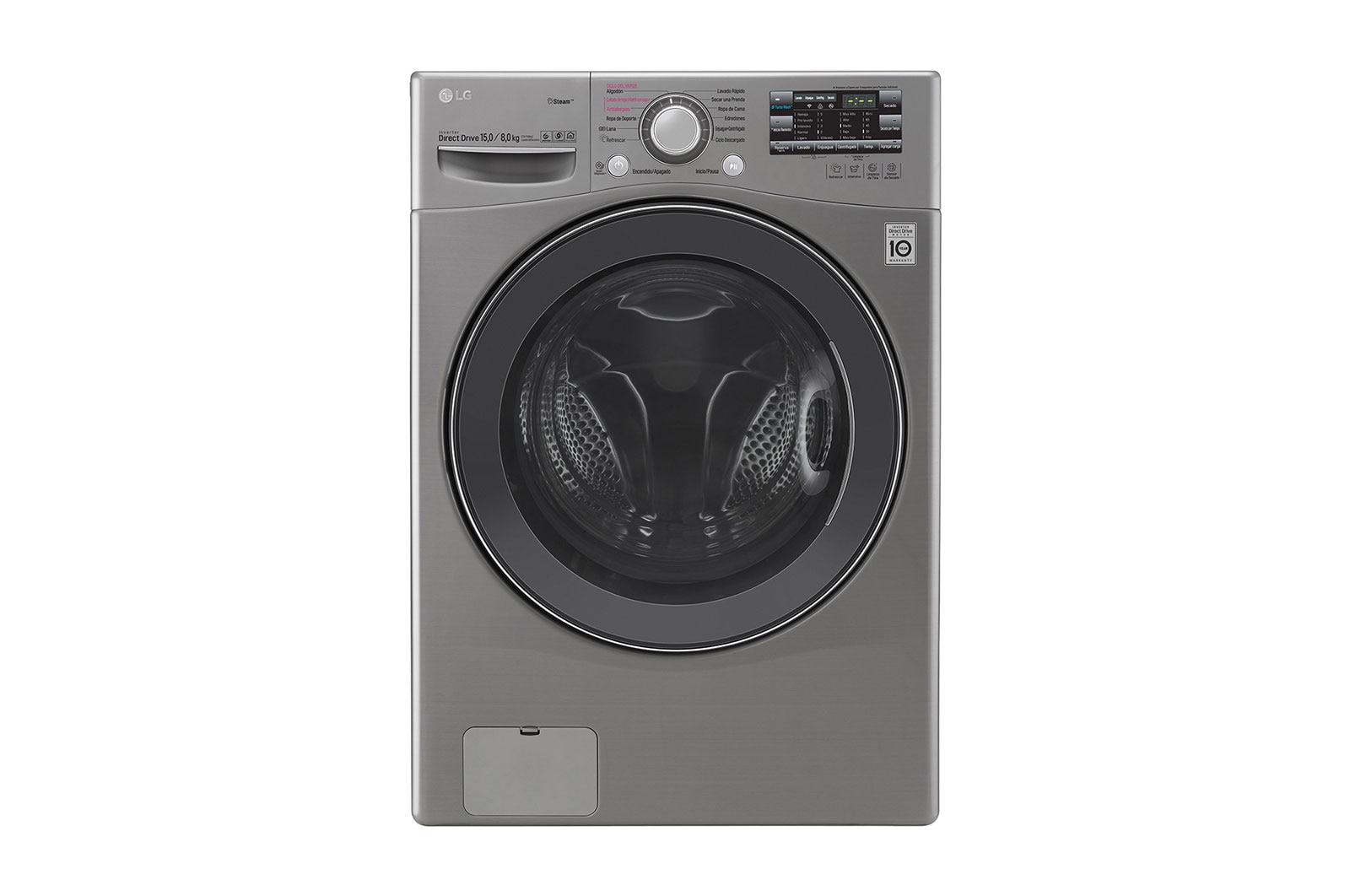 Vista frontal de Lavadora/Secadora Carga Frontal 15kg de lavado y 8 Kg de Secado, 6MotionDD color Tipo Acero Inox. WD15EGS6