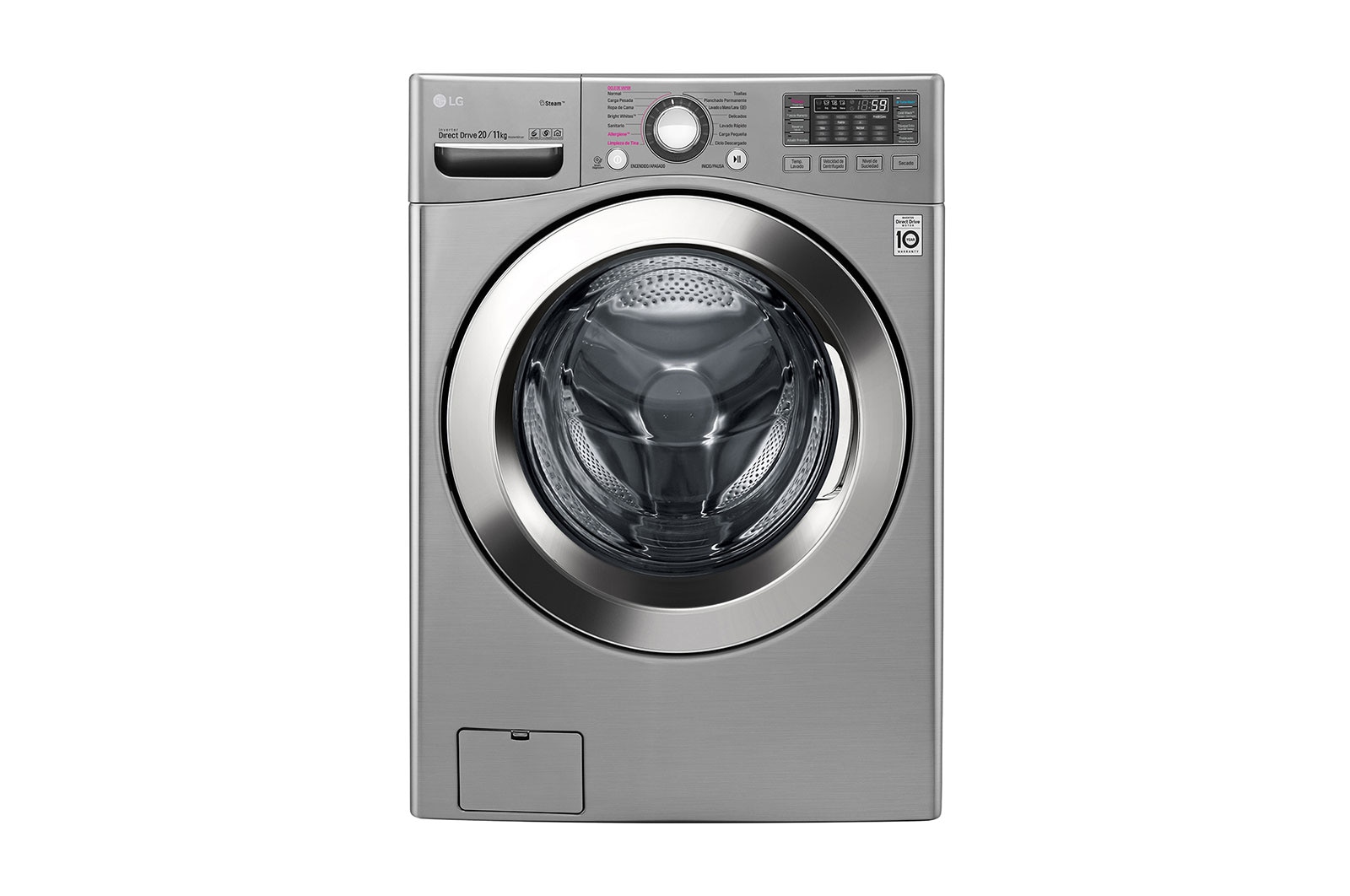 Vista frontal de Lavadora/Secadora Carga Frontal, 20/11kg, 6MotionDD, TurboWash™, color Tipo Acero Inox WD20VVS6