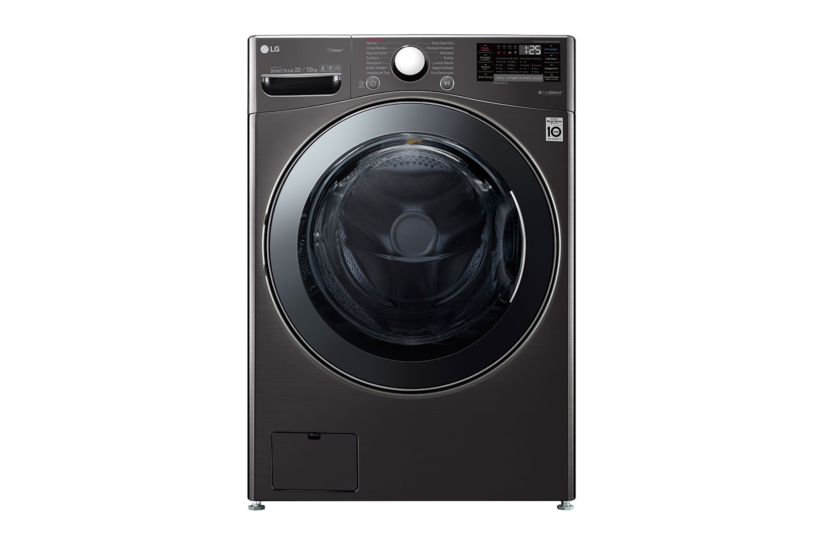 Vista frontal de Lava-Secadora Carga Frontal Victor 2 Black Steel (22kg/48lbs) WD22BV2S6B