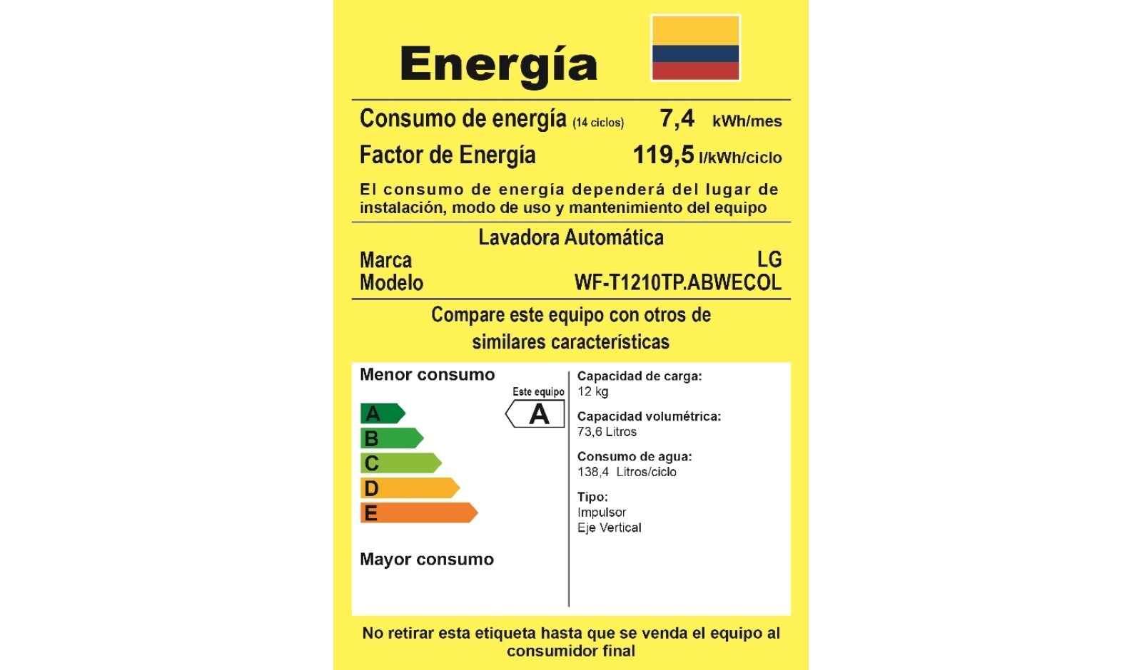 LG Lavadora Carga Superior, Turbo Drum®, 12kg/26lbs, Color Blanco, WF-T1210TP.ABWECOL