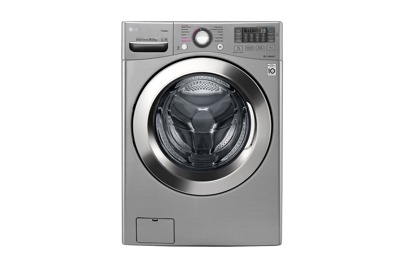 LG Lavadora Carga Frontal, 44lbs/20kg, 6MotionDD, TurboWash™, color Tipo Acero Inoxidable, WM20VVS6