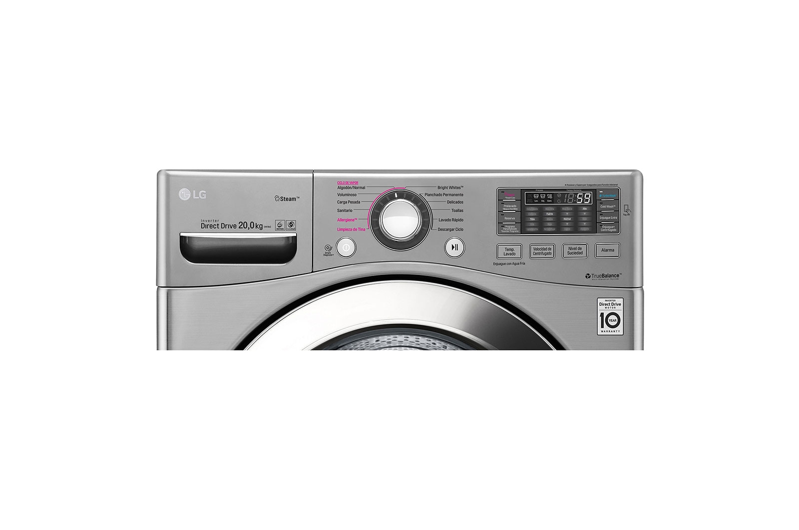 LG Lavadora Carga Frontal, 44lbs/20kg, 6MotionDD, TurboWash™, color Tipo Acero Inoxidable, WM20VVS6