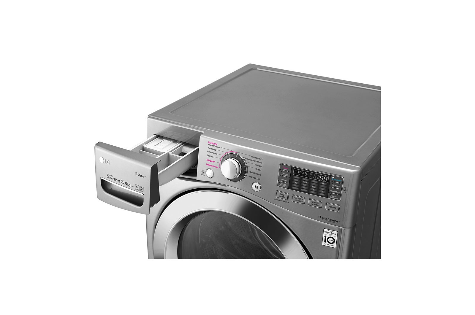 LG Lavadora Carga Frontal, 44lbs/20kg, 6MotionDD, TurboWash™, color Tipo Acero Inoxidable, WM20VVS6