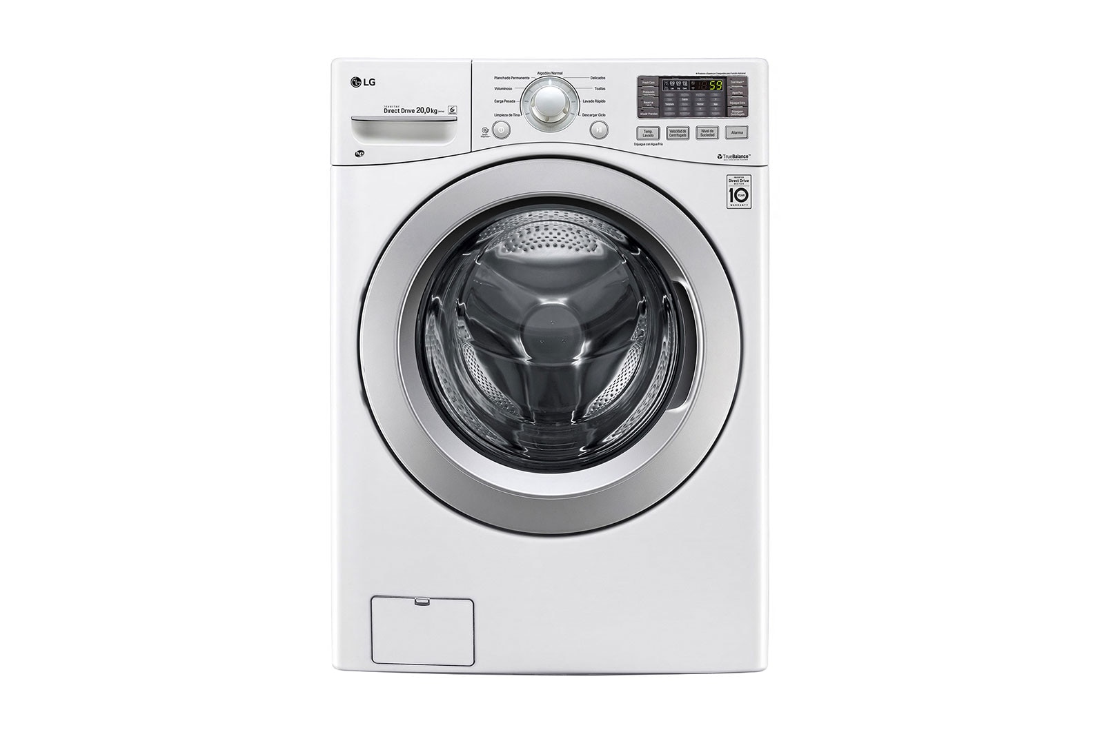 Vista frontal de Lavadora Carga Frontal, 44lbs/20kg, 6MotionDD, TurboWash™, color Blanco WM20WV6