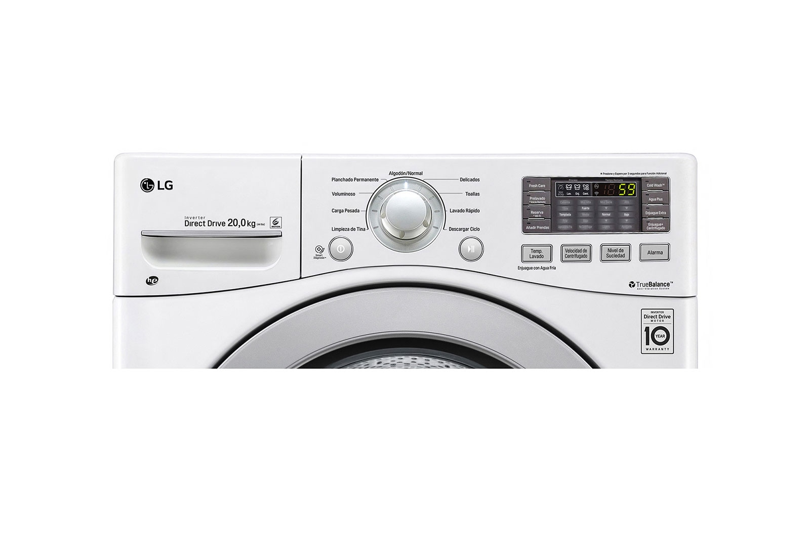 LG Lavadora Carga Frontal, 44lbs/20kg, 6MotionDD, TurboWash™, color Blanco, WM20WV6