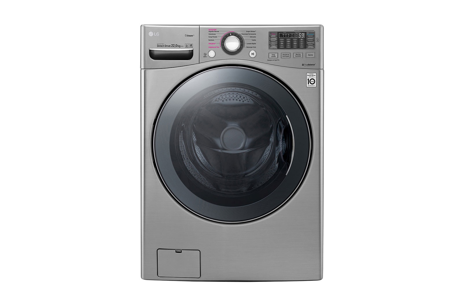 Vista frontal de Lavadora Carga Frontal, 49lbs/22kg, 6Motion™ DD, TurboWash™, color Tipo Acero Inoxidable WM22VVS6