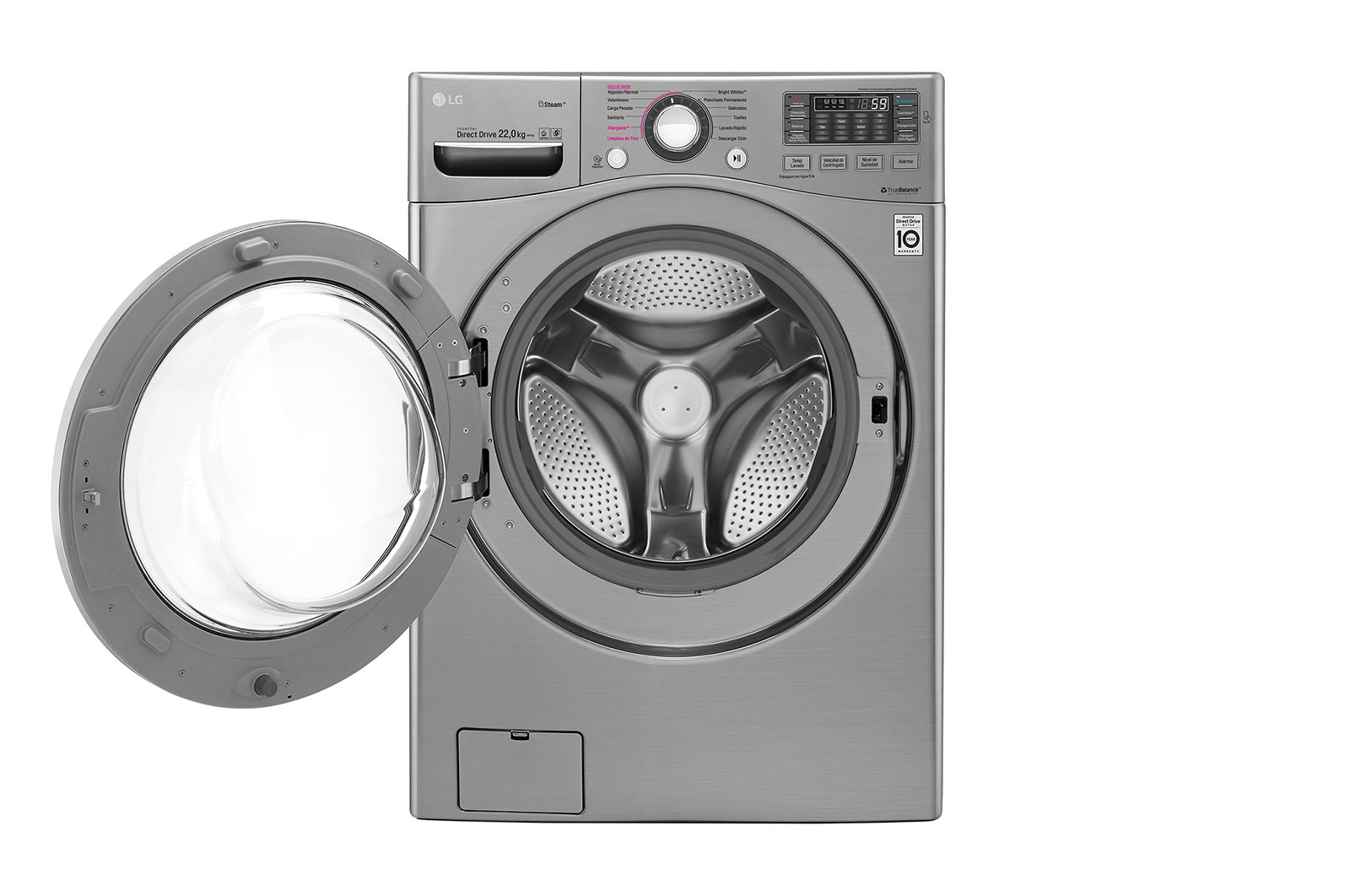 LG Lavadora Carga Frontal, 49lbs/22kg, 6Motion™ DD, TurboWash™, color Tipo Acero Inoxidable, WM22VVS6