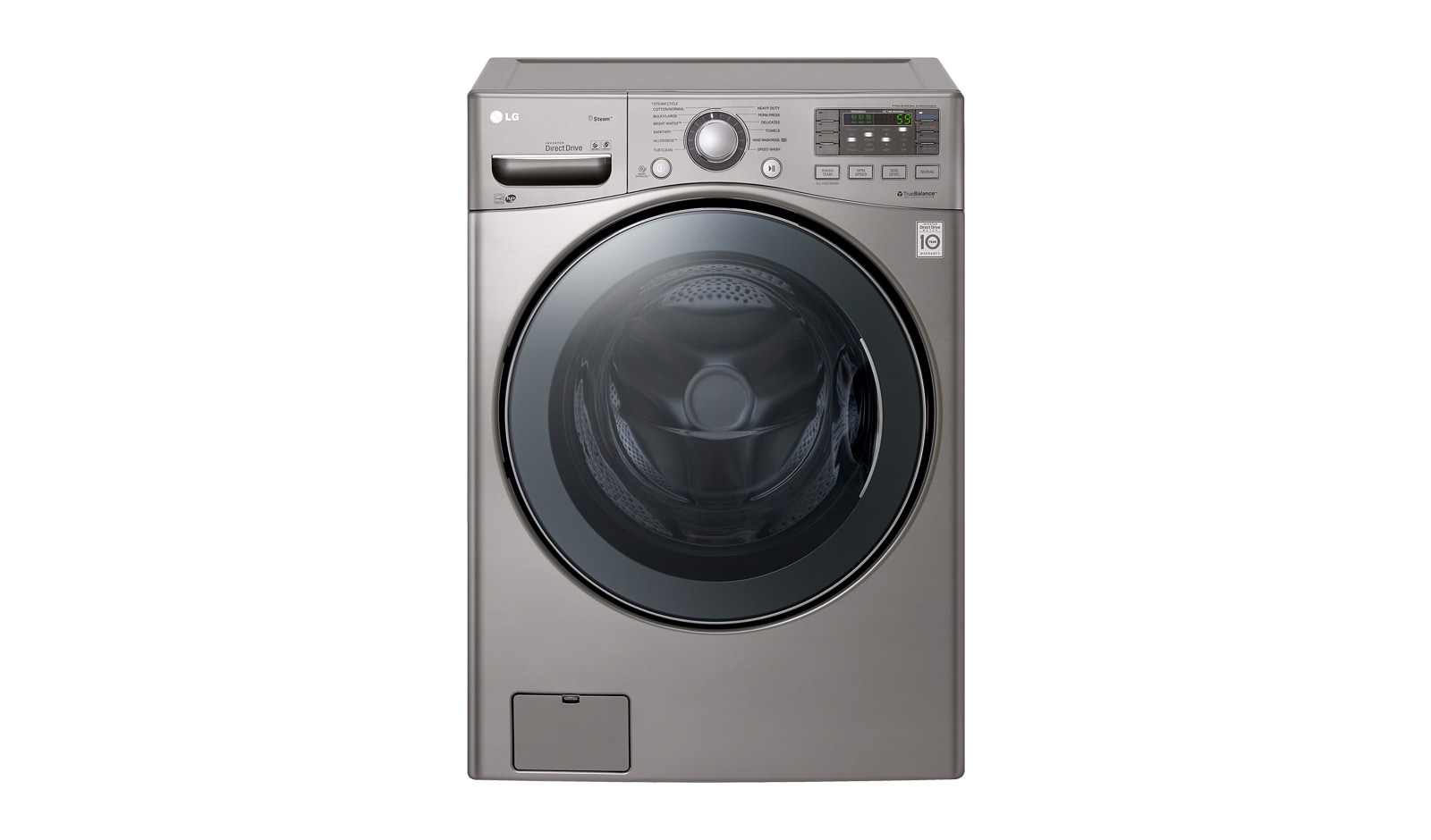 Vista frontal de Lavadora Carga Frontal, 44lbs/20kg, 6MotionDD, TurboWash™, color Tipo Acero Inoxidable WM3570HVA