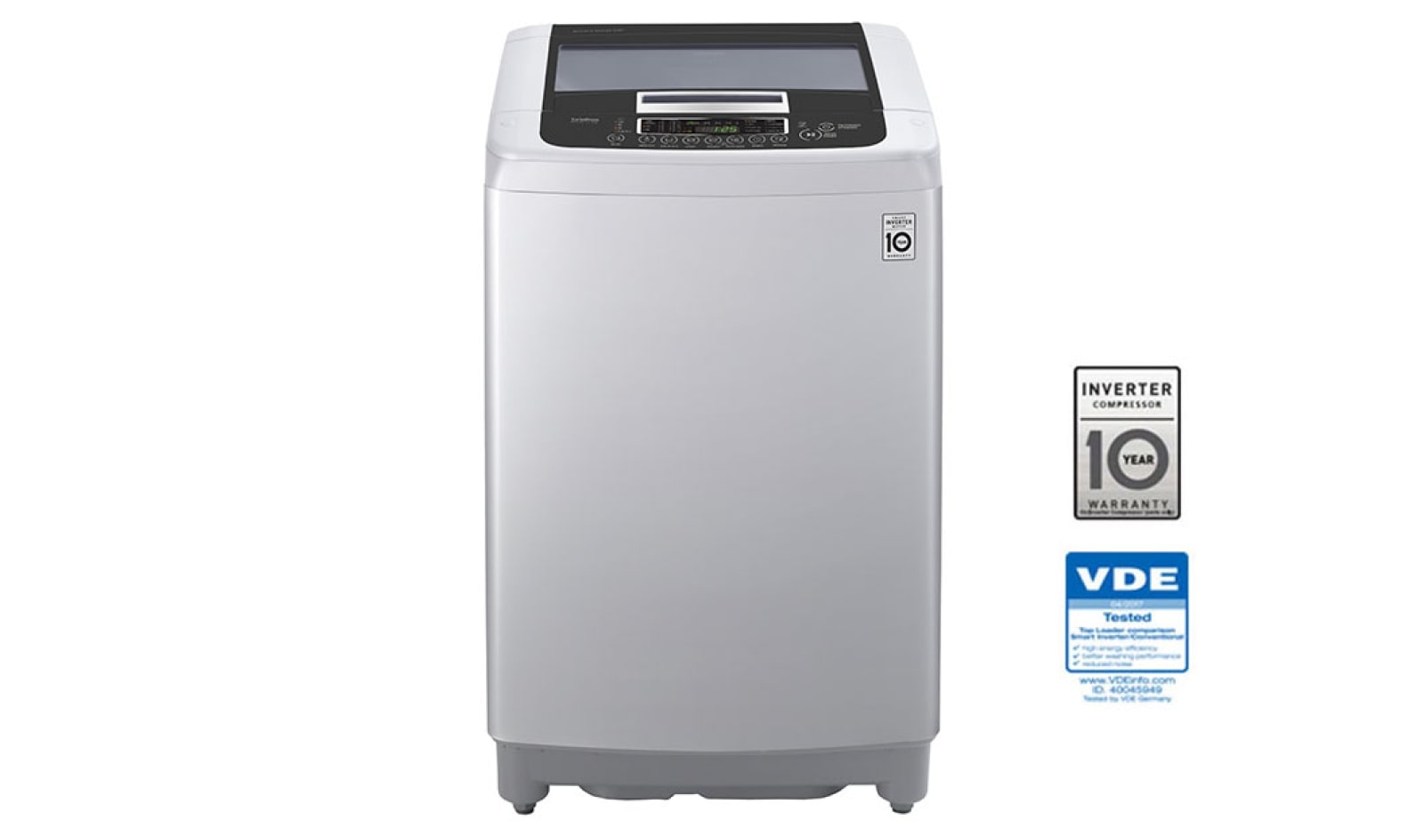 Vista frontal de Lavadora LG Motor Smart Inverter, Smart Motion&#43;Turbo Drum®, Pre-lavado&#43;Normal, Carga Superior, 29lbs/13kg, color Gris WT13DPB