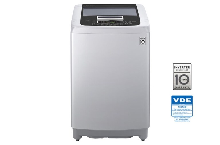 Vista frontal de Lavadora LG Motor Smart Inverter, Smart Motion&#43;Turbo Drum®, Pre-lavado&#43;Normal, Carga Superior, 29lbs/13kg, color Gris WT13DPB
