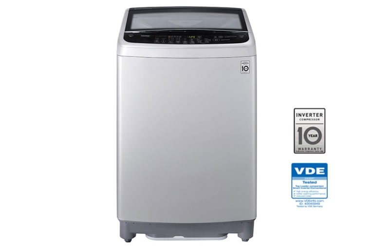 Vista frontal de Lavadora LG Motor Smart Inverter, Smart Motion&#43;Turbo Drum®, Pre-lavado&#43;Normal, Carga Superior, 29lbs/13kg, color Gris WT13DSB