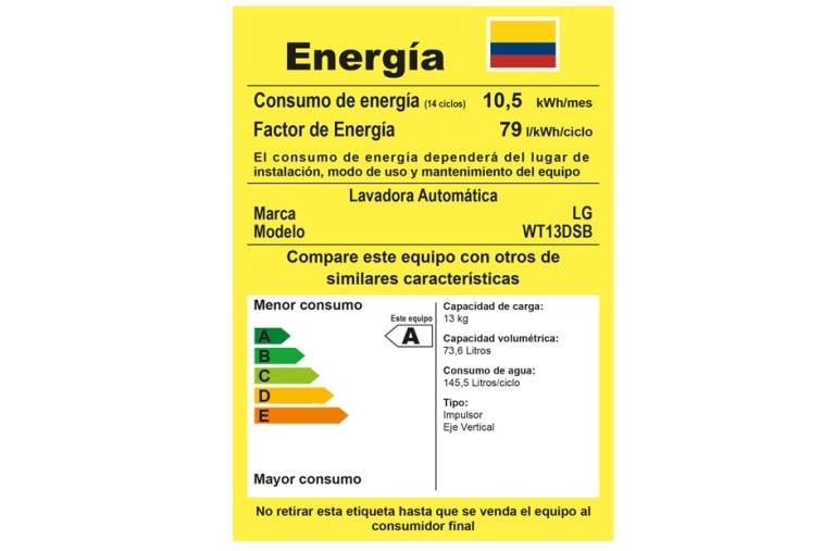 LG Lavadora LG Motor Smart Inverter, Smart Motion+Turbo Drum®, Pre-lavado+Normal, Carga Superior, 29lbs/13kg, color Gris, WT13DSB