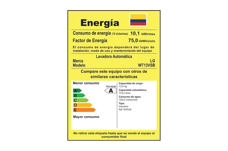 LG Lavadora de Carga Superior con motor Smart Inverter y capacidad total de 13 kilos/29lb, WT13VSB