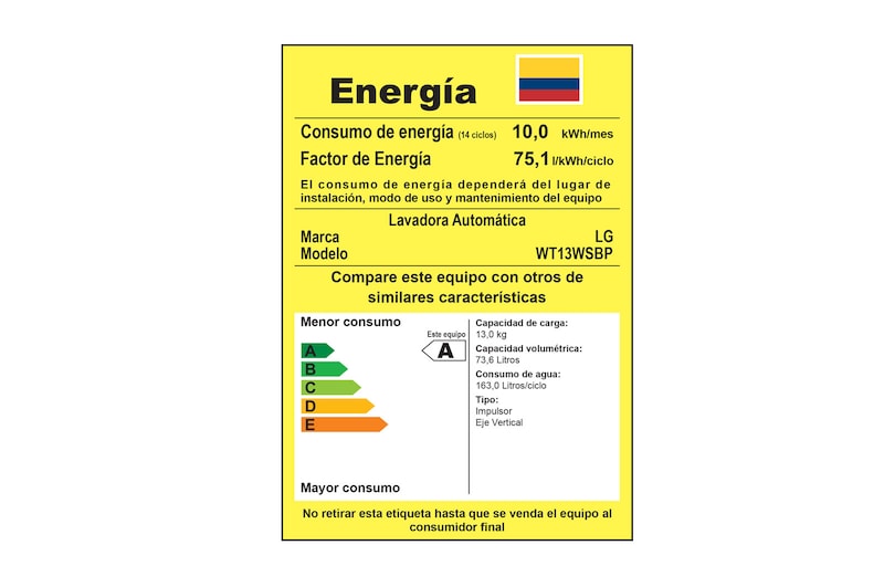 LG Lavadora LG Motor Smart Inverter, Smart Motion+Turbo Drum™, Pre-lavado+Normal, Carga Superior, 29lbs/13kg, color Blanco, WT13WSBP
