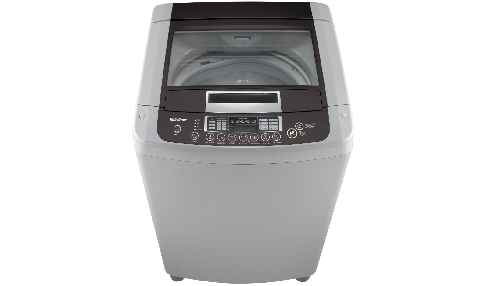 Vista frontal de Lavadora LG Turbo Drum®, Carga Superior, 35lbs/16kg, color Gris WT16DP