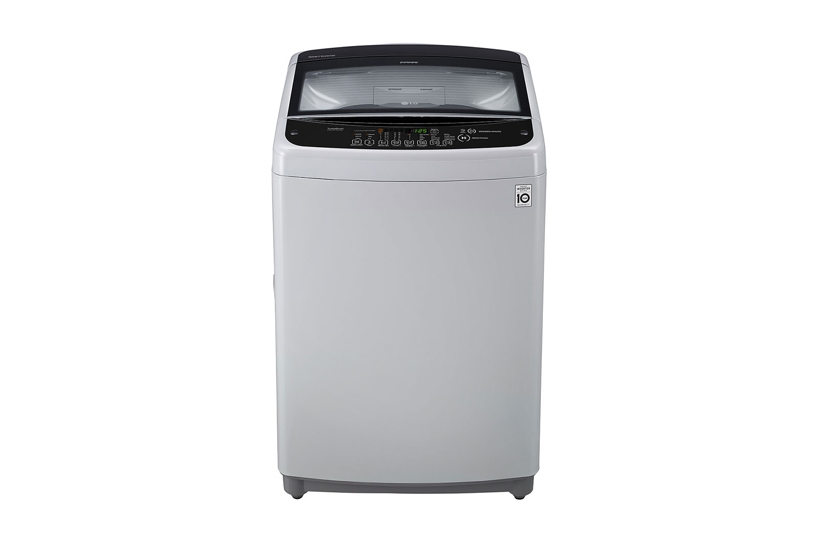 Vista frontal de Lavadora LG Motor Smart Inverter, Smart Motion&#43;Turbo Drum®, Pre-lavado&#43;Normal, Carga Superior, 35lbs/16kg, color Gris WT16DSB