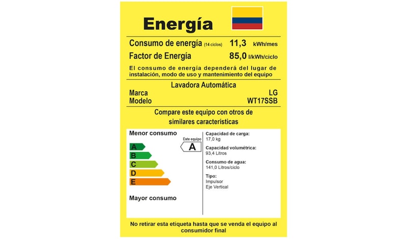 LG Lavadora LG Motor Smart Inverter, Smart Motion+Turbo Drum®, Pre-lavado+Normal, Carga Superior, 37lbs/17kg, color Silver, WT17SSB
