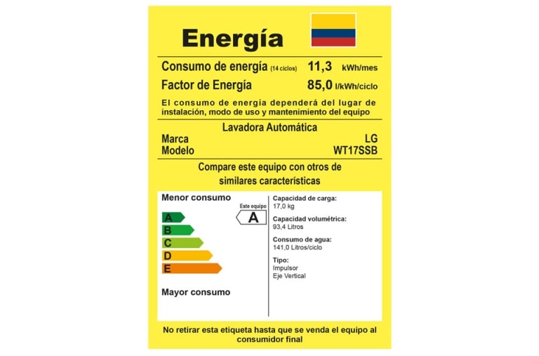 LG Lavadora LG Motor Smart Inverter, Smart Motion+Turbo Drum®, Pre-lavado+Normal, Carga Superior, 37lbs/17kg, color Silver, WT17SSB