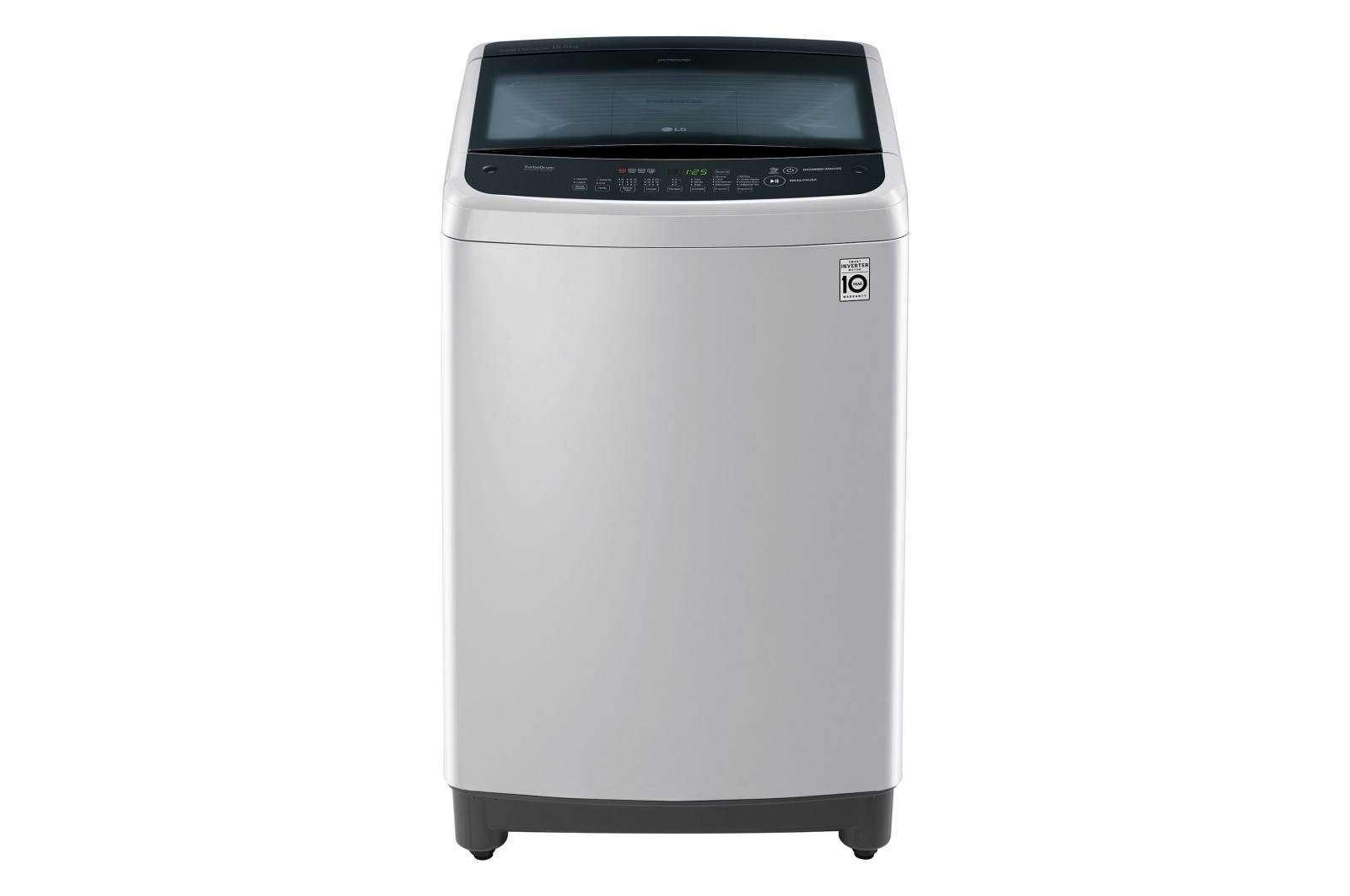 Vista frontal de Lavadora LG Motor Smart Inverter, Smart Motion&#43;Turbo Drum®, Pre-lavado&#43;Normal, Carga Superior, 40lbs/18kg, color Gris WT18DSBP