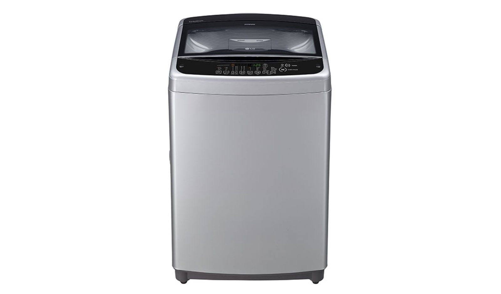 Vista frontal de Lavadora LG Turbo Drum®, Auto Pre-lavado, Carga Superior, 40lbs/18kg, color Plateado WT18SS