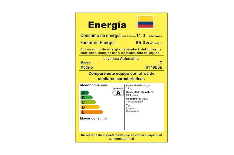 LG Lavadora LG Motor Smart Inverter, Smart Motion+Turbo Drum®, Pre-lavado+Normal, Carga Superior, 42lbs/19kg, color Gris, WT19DSB