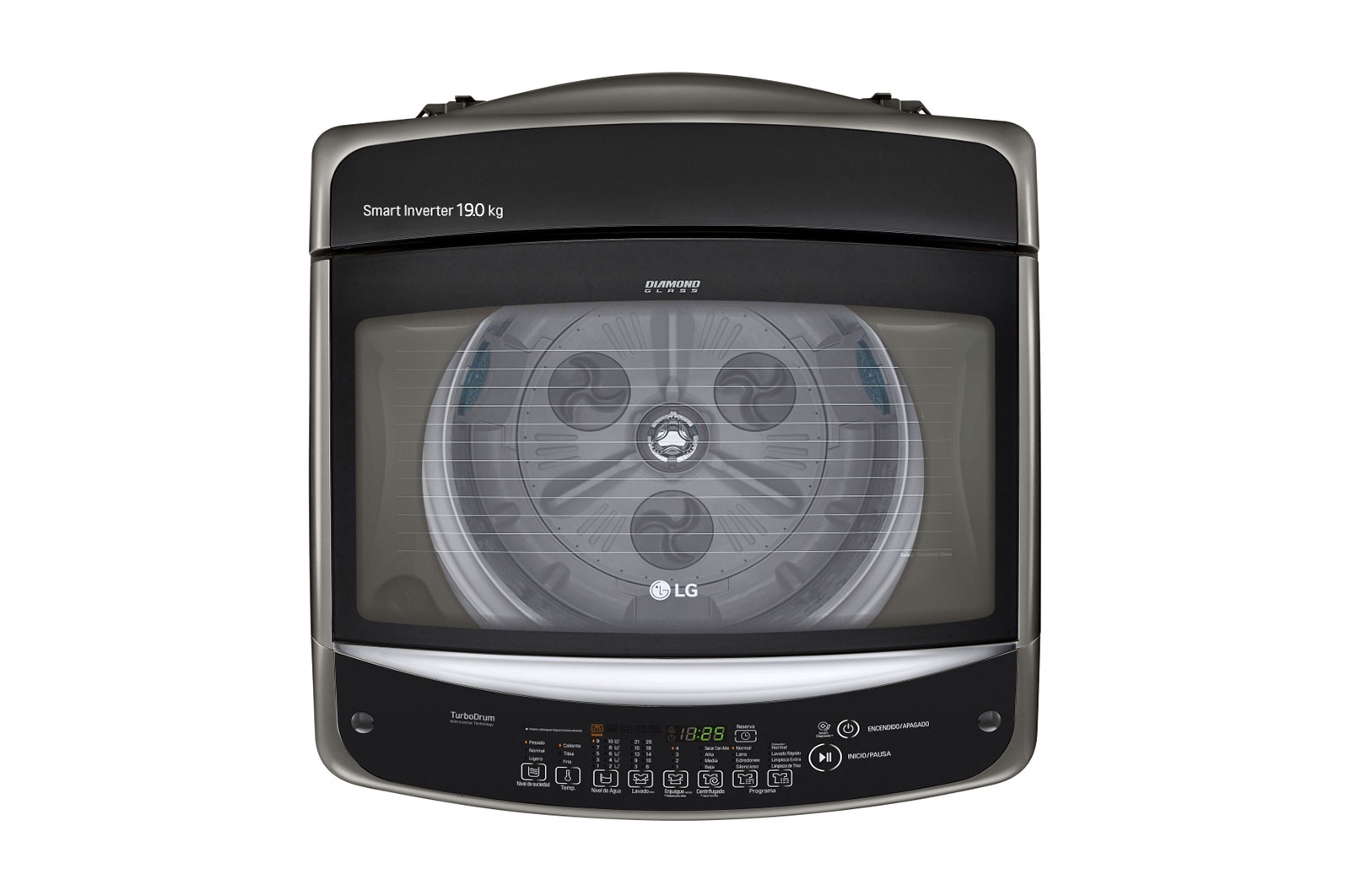 LG Lavadora de Carga Superior Acabado oscuro con motor Smart Inverter y capacidad total de 42lbs/19 kilos, WT19VSB
