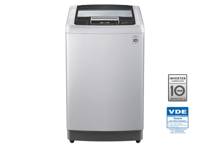 Vista frontal de Lavadora LG Motor Smart Inverter, Smart Motion&#43;Turbo Drum®, Pre-lavado&#43;Normal, Carga Superior, 20lbs/9kg, color Gris WT9DPB