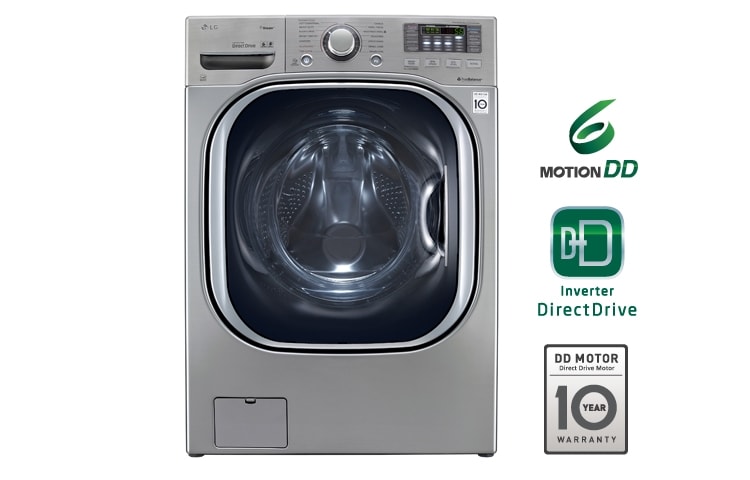 Vista frontal de Lavadora/secadora 20kg/44lbs 6 Motion, Inverter Direct Drive, Smart Diagnosis, Turbo Wash , Función Vapor, Color Acero Inoxidable, 14 programas lavado, 10 opciones (Titan) WD4370HVA