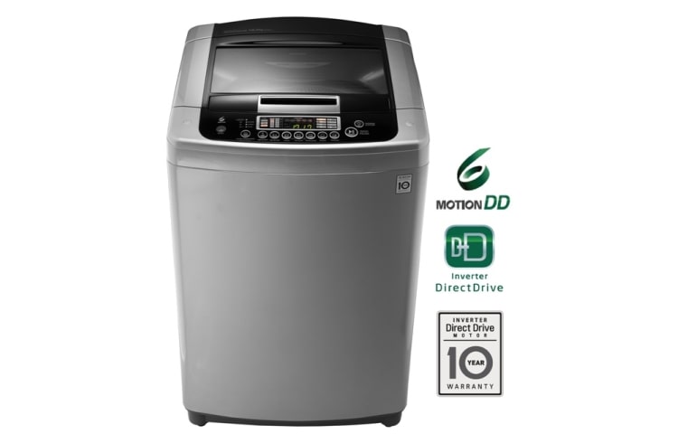 Vista frontal de Lavadora LG 6Motion DD, Carga Superior, 29lbs/13kg, color Plateado WFS1357EPD