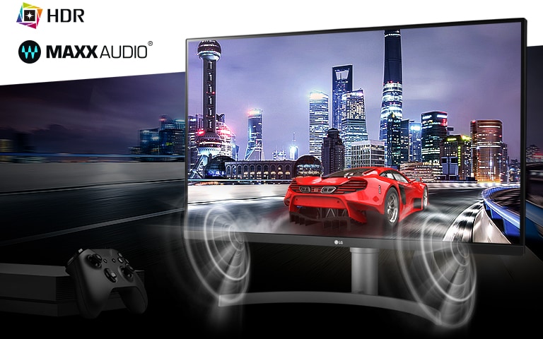 Escena de autos del juego de la consola de juego 4K HDR verdaderamente inmersiva con MAXXAUDIO®