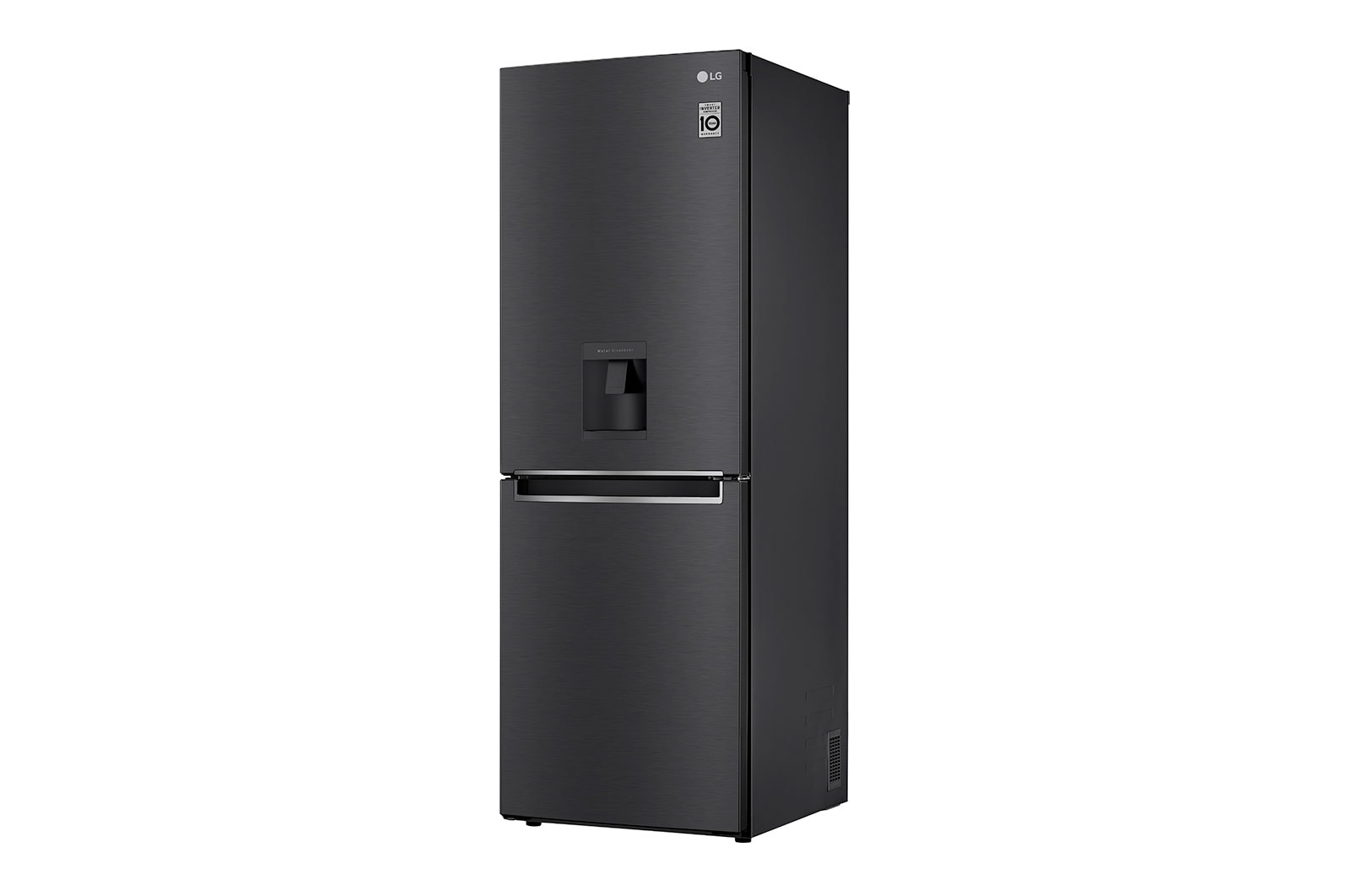 Nevera LG negra mate vista frontal izquierda