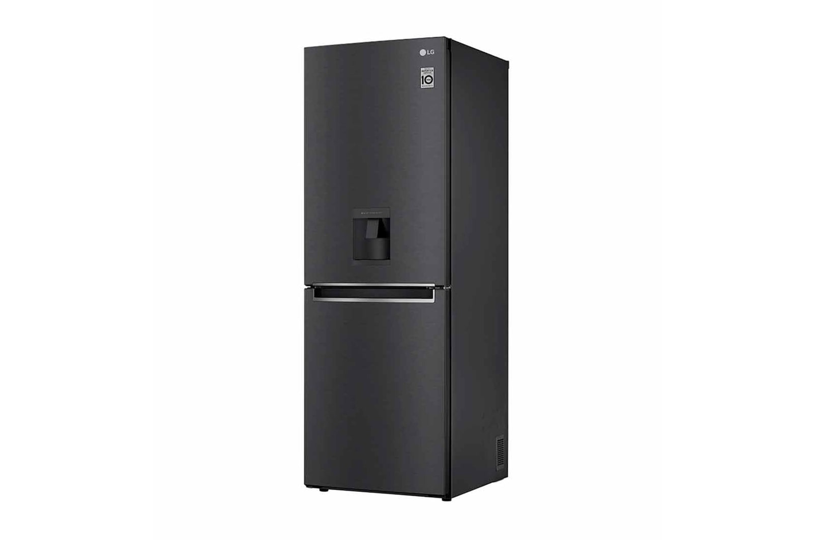 Nevera LG negra mate vista frontal izquierda