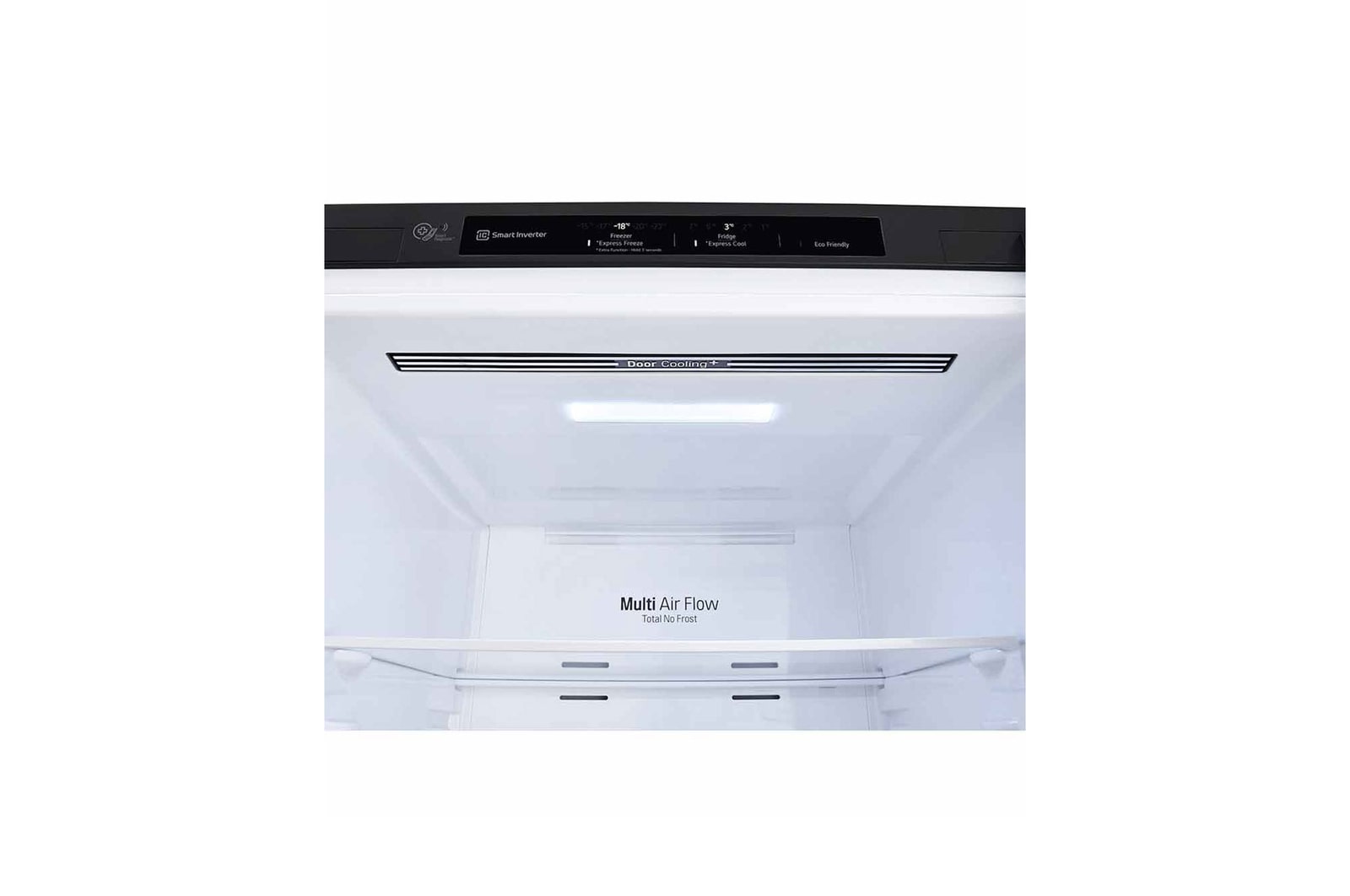 Vista superior de la nevera LG negra mate con detalles