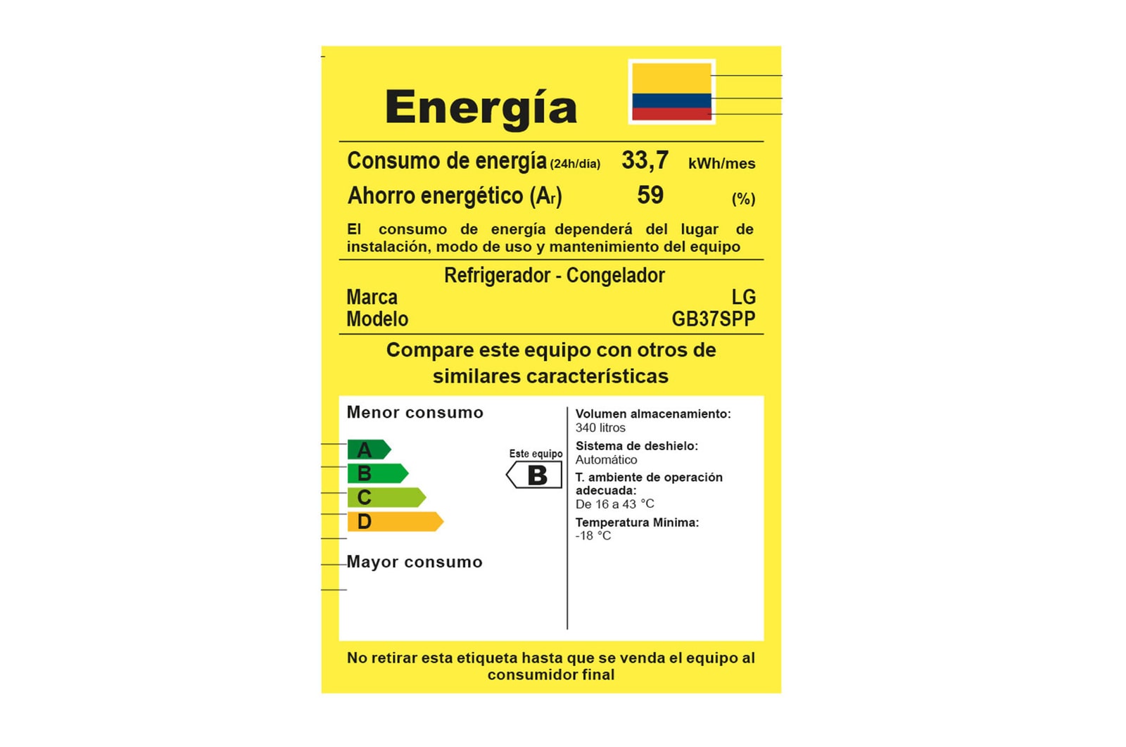 Nevera LG GB37SPP consumo energético